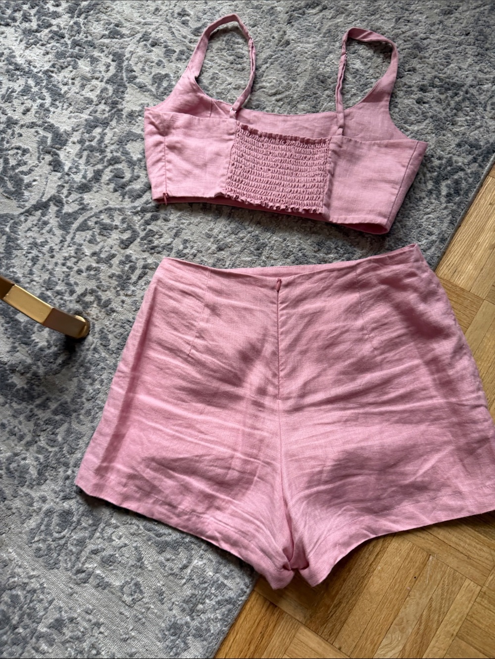 Reformation Sz 4 France Linen Two Piece Pink Mini Skort and Crop Top set - Picture 9 of 16